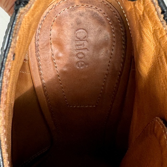 Chloe ankle boots black two tone lace up belted Bernie shoes Women's sz 5.5 us - Picture 7 of 10